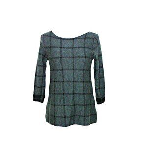Tahari Womens Gray Black Striped Extrafine Merino Wool Tunic Sweater Size Small